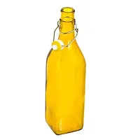 Machak Square Glass Bottles With Cork 1litre, Kitchen Decoration (Set of 1, Yellow)-thumb1