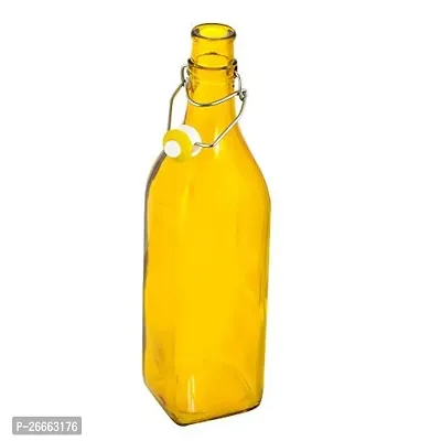 Machak Square Glass Bottles With Cork 1litre, Kitchen Decoration (Set of 1, Yellow)-thumb2