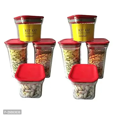 MACHAK Plastic Unbreakable Air Tight Food Storage Jar Kitchen Container Set (1100 ml, 600ml, Red, 8)-thumb0