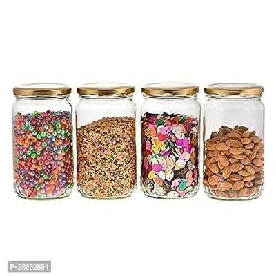 Machak Round Glass Jar Storage Container with Rust Proof Metal Cap, Set of 4 (800ml)