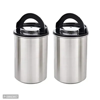 Slings Steel Airtight Containers Set for Kitchen Storage, 1200ml, Set of 2 (Black)