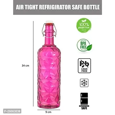 Machak Flower Crysta Glass Water Bottle For Kitchen, Home Decoration, 1 ltr (Pack of 2, Violet)-thumb3