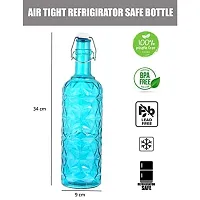 Machak Flower Crysta Glass Water Bottle For Kitchen, Home Decoration, 1 ltr (Pack of 1, Blue)-thumb1