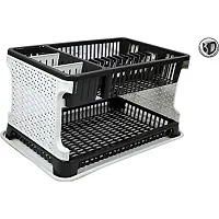 MACHAK Plastic Kitchen Organizer Rack with Water Storing Tray, Plate  Dish Rack Utensil Basket (Brown)-thumb4