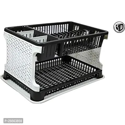 MACHAK Plastic Kitchen Organizer Rack with Water Storing Tray, Plate  Dish Rack Utensil Basket (Brown)-thumb5