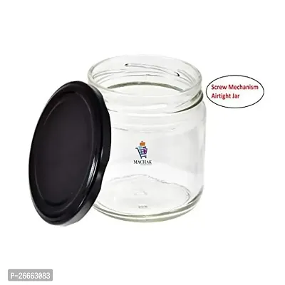 Machak Round Glass Jar With Airtight Lid For Kitchen Storage, Black, 200ml (3 Pieces)-thumb4