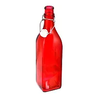 Machak Square Glass Bottles With Cork 1litre, Kitchen Decoration (Set of 1, Red)-thumb1