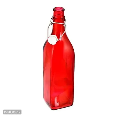 Machak Square Glass Bottles With Cork 1litre, Kitchen Decoration (Set of 1, Red)-thumb2