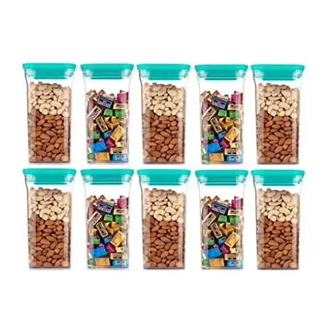 Machak Transparent Air Tight Kitchen Storage Container Set | BPA-Free | Cereals | Snacks | Stackable | Modular, 1100 Ml, 10 Pieces