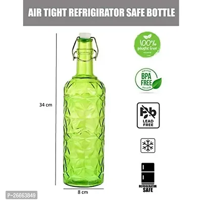 Machak Flower Crysta Glass Water Bottle For Kitchen, Home Decoration, 1 ltr (1, Green)-thumb2