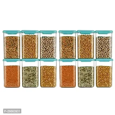 Machak Plastic Square Containers For Kitchen Storage | Air Tight Container (Turquoise Blue, Set of 12)