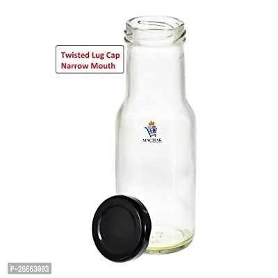 Machak 200 ml Glass Bottles for Milk, Juice with Rust Proof  Airtight Black Cap (Set of 3)-thumb5