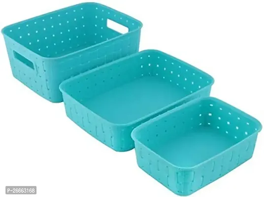 Machak Multipurpose Storage Basket Shelf Organiser Set (3 Pieces) (Blue)-thumb0