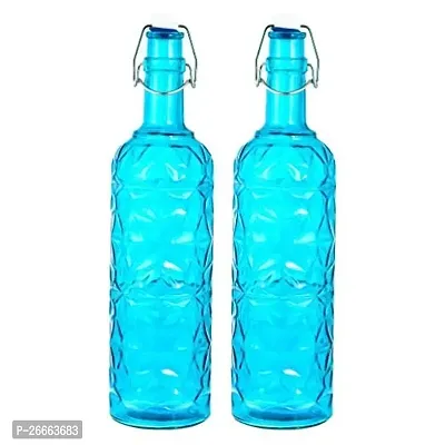 Machak Flower Crysta Glass Water Bottle For Kitchen, Home Decoration, 1 ltr (Pack of 2, Blue)