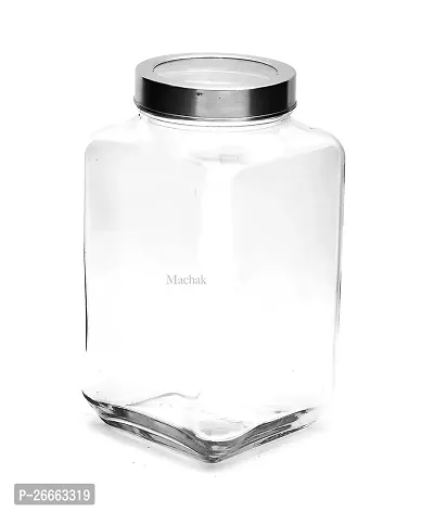 MACHAK Cubikal Big Kitchen Containers For Storage Glass Jar Set with Steel Cap, 3kg, Clear (1 Pc)