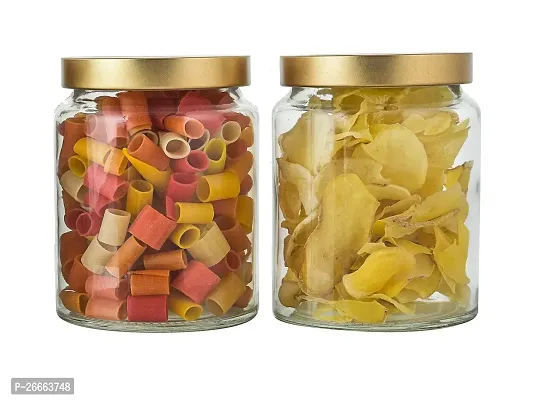 MACHAK Round Glass Jars Set For Kitchen Storage with Golden Lid, 770 ml, Clear (2)