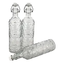 Machak Flower Crysta Transparent Glass Water Bottle for Kitchen, Home Decoration, 1 LTR-thumb2