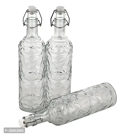 Machak Flower Crysta Transparent Glass Water Bottle for Kitchen, Home Decoration, 1 LTR-thumb3