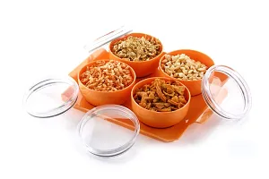 Slings 4 pc Dry Fruit Serving Bowl Set With Tray, Multipurpose Air Tight Container, 450 ml, (Orange)-thumb1