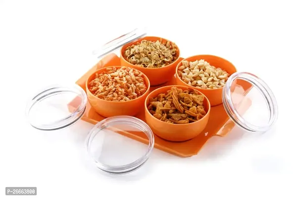 Slings 4 pc Dry Fruit Serving Bowl Set With Tray, Multipurpose Air Tight Container, 450 ml, (Orange)-thumb2