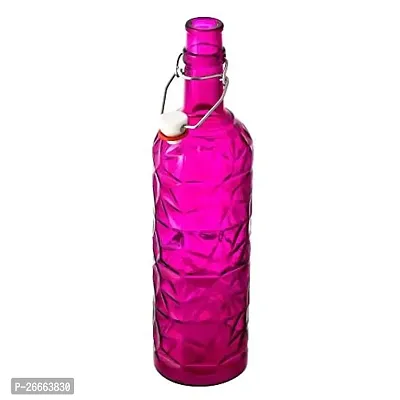 Machak Flower Crysta Glass Water Bottle For Kitchen, Home Decoration, 1 ltr (Pack of 2, Violet)-thumb2