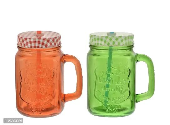 MACHAK Mason Glass Jar Mug with Handle 500ml - Multicolor