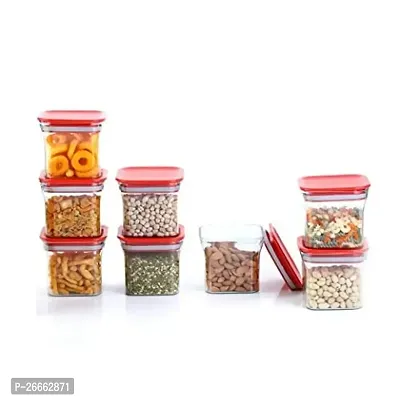 MACHAK Plastic Unbreakable Air Tight Food Storage Jar Kitchen Container Set, 600ml (Red, 8 Pcs)