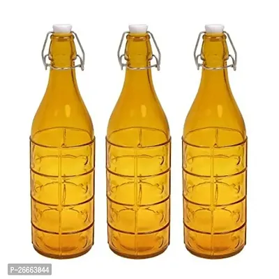 Machak Dropee Glass Bottle For Water 1 litre , (Yellow, 3 Pieces)