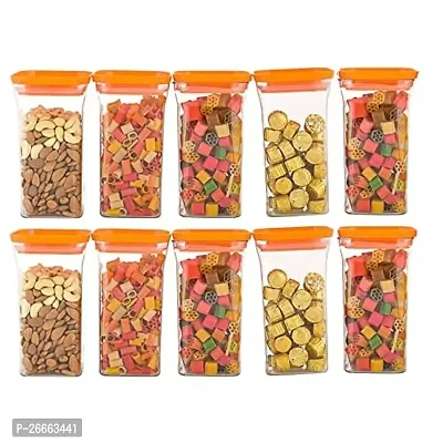 Machak Unbreakable Air Tight Kitchen Storage Container Set | BPA-Free | Cereals | Snacks | Stackable | Modular, 1100ml, 10 Pieces (Orange)