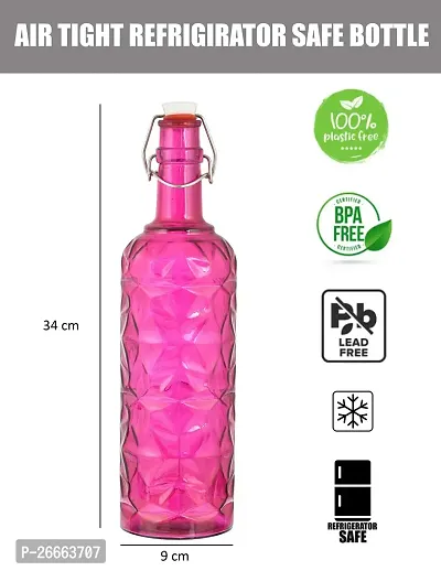 MACHAK Flower Crysta Glass Water Bottle For Kitchen, Home Decoration, 1 ltr (Pack of 1, Violet)-thumb2