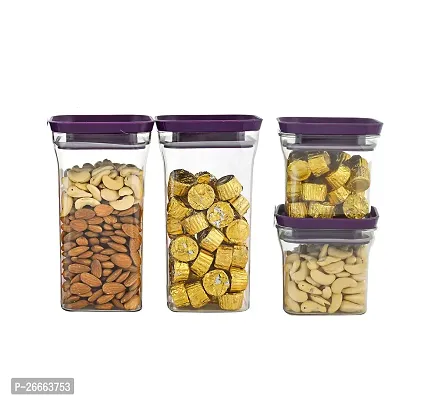 MACHAK Plastic Unbreakable Air Tight Food Storage Jar Kitchen Container Set (Purple 4 Pieces)