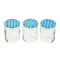 Machak Glass Jars For Kitchen Storage 500ml, Airtight , Blue Check Lids (10 Pieces)-thumb1