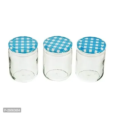 Machak Glass Jars For Kitchen Storage 500ml, Airtight , Blue Check Lids (10 Pieces)-thumb2