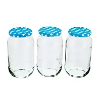 Machak Big Glass Jars For Kitchen Storage 1kg, Blue Check Lids (12 Pieces)-thumb1