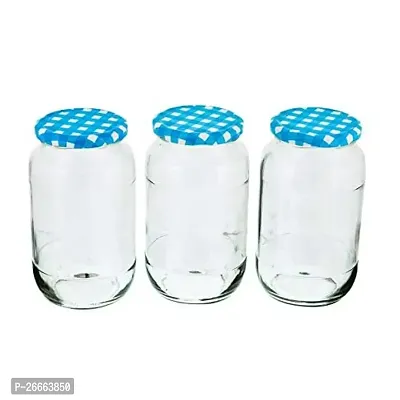 Machak Big Glass Jars For Kitchen Storage 1kg, Blue Check Lids (12 Pieces)-thumb2