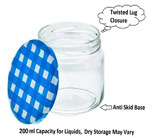 MACHAK Round Glass Jar For Kitchen Storage Airtight Set of 6, 200ml, With Blue Lid-thumb1