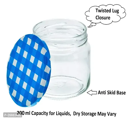 MACHAK Round Glass Jar For Kitchen Storage Airtight Set of 6, 200ml, With Blue Lid-thumb2