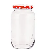 MACHAK Big Storage Container Glass Jar Set For Kitchen 1kg, Red Check Lids-thumb3