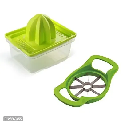 Slings Combo Of Stainless Steel Apple Cutter  Plastic Manual Orange/Sweet Lime Juicer Squeezer (Color May Vary)-thumb0