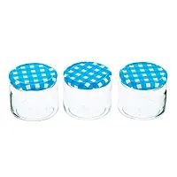 Machak Round Glass Jars Set For Kitchen Storage Airtight, 350ml, With Blue Lid (8 Pieces)-thumb2