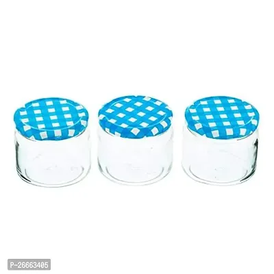 Machak Round Glass Jars Set For Kitchen Storage Airtight, 350ml, With Blue Lid (8 Pieces)-thumb3