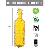 Machak Flower Crysta Glass Water Bottle For Kitchen, Home Decoration, 1 ltr (Pack of 2, Yellow)-thumb1