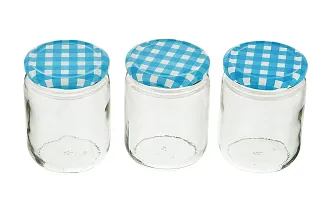 MACHAK Glass Jars For Kitchen Storage 500ml, Airtight, Blue Check Lids (6 Pieces)-thumb2