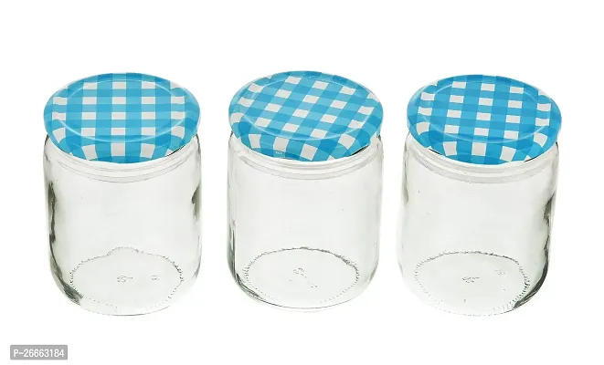 MACHAK Glass Jars For Kitchen Storage 500ml, Airtight, Blue Check Lids (6 Pieces)-thumb3