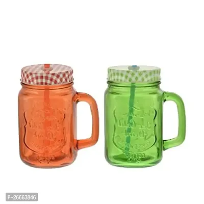 Machak Mason Glass Jar Mug with Handle 500ml - Multicolor (2)-thumb0