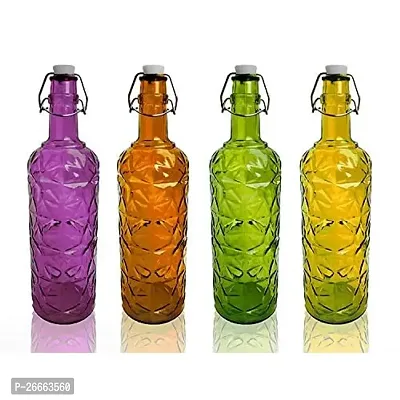 Machak Flower Crysta Glass Water Bottle For Kitchen 1 ltr , Assorted Color (Multi, Set of 4)-thumb0