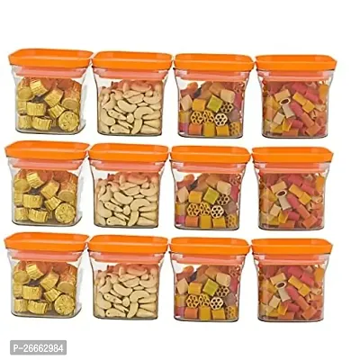 MACHAK Plastic Unbreakable Air Tight Food Storage Jar Kitchen Container Set, 600 ml (Orange, 12 Pieces)