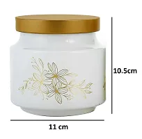 MACHAK Rejoice Printed Round Glass Jar Set For Kitchen Storage With Golden Lid 600 ml,White-thumb1