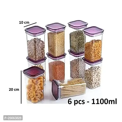 Machak Unbreakable Air Tight Kitchen Storage Container Set | BPA-Free | Cereals | Snacks | Stackable | Modular, 1100 Ml, Set of 6 (Purple)-thumb2