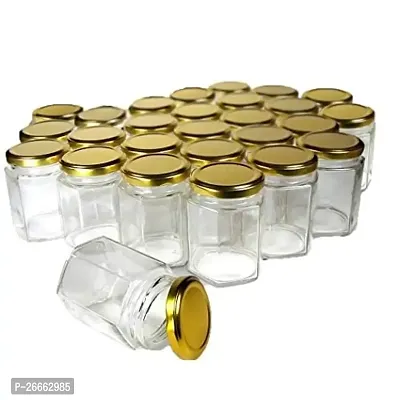 MACHAK Hexagon Glass Jar Storage Container with Air Tight Lid (Transparent, 260 ml) - Set of 14